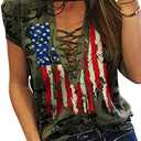 We The People 1776 T Shirt American Flag Patriotic Tee Tops for Women 4th of July Ring Hole Short Sleeve Sexy V-Neck Tshirt.M