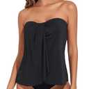 Tempt Me Black Two Piece Tankini Bathing Suits for Women Halter Bandeau Swim Top with Bottom Flyaway Tummy Control Swimsuit XXL