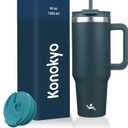 Konokyo 40 oz Tumbler with Handle and 2 Straws,2 in 1 Lid Insulated Water Bottle Stainless Steel Travel Coffee Mug,Navy blue