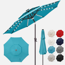 Solar Patio Umbrella 9FT 2 Tiers LED Center Light Aqua Blue FLAME&SHADE Centre