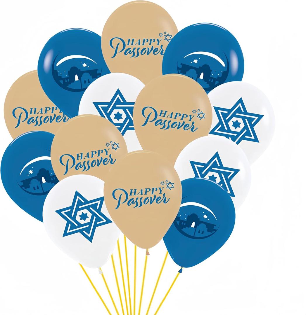 45 Pcs Passover Balloons 12 Inch/Jewish Religious Celebration Decoration Supplies/Happy Passover Decorations Indoor Outdoor Play Ball for Kids Playground Game Party Supplies/Passover freedom