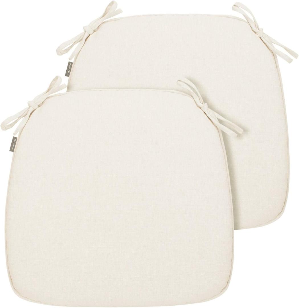Magpie Fabrics 17"x16"x2" U-Shape Chair Cushions with Ties 2 Count, Outdoor Indoor Waterproof All Weather Seat Pads Decoration for Patio Garden Dining Office - Cream Beige