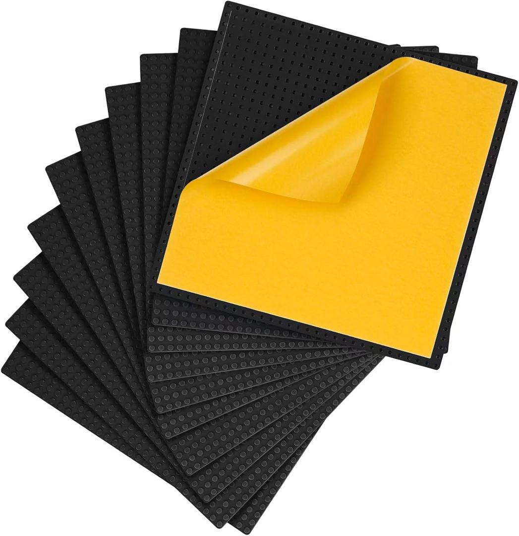 MIMAX Peel-and-Stick Baseplates 10PCS (10"x10"), Toy Building Brick Blocks Base Plates, Self Adhesive Baseplate for All Major Brands, Build On Table Wall (Black)