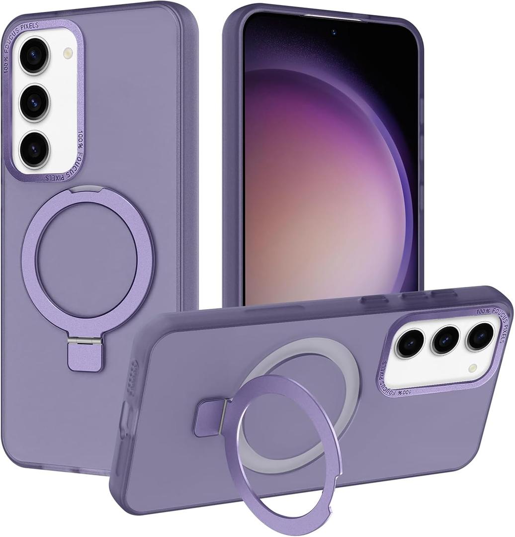 ZIYE Magnetic for Samsung Galaxy S23 Case with Stand[Compatible with MagSafe]Shockproof Magnetic Kickstand Slim Translucent Cover for Samsung Galaxy S23 Case with Ring Stand,Purple