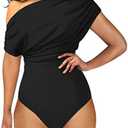 YMDUCH Women's Sexy Off Shoulder Sleeveless Bodycon One Piece Bodysuit Top,M