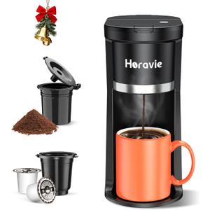 Small Single Serve Coffee Maker, Fast Brew One Cup Coffee Machine for K Cup and Grounds, 6 to 12 oz. Brew Sizes, Capsule Coffee Machine with Descaling Reminder and Viewing Tank, Black (9.45 Inches)