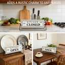 Kitchen Open Closed Sign, Rotating Tabletop Decor with Embossed Metal, 12 Inch Double Sided Freestanding Sign for Countertop, Modern Home Kitchen Cafe Decor, Black and White