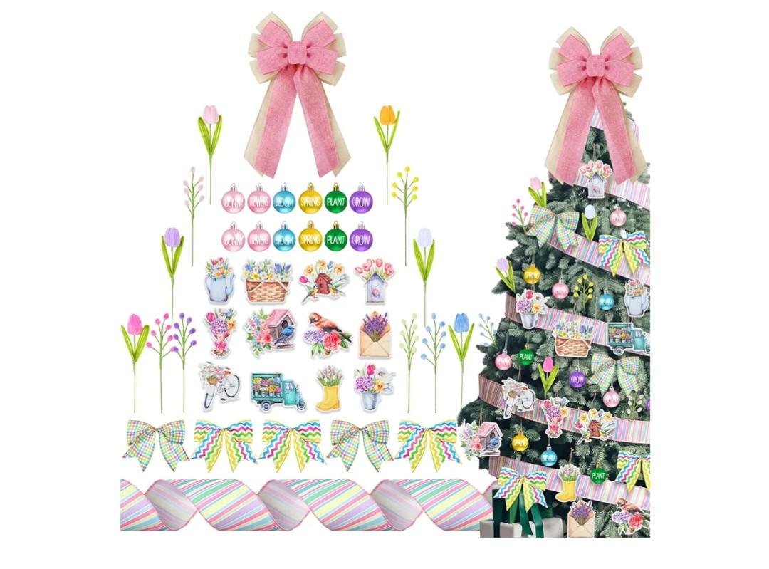 Halfchet 43 Pcs Spring Tree Decorations Spring Hanging Ball Ornaments for Small Tree Colorful Hanging Ornaments Decoration for Home Spring's Party Holiday Supplies
