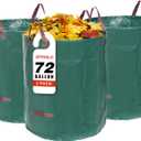 Joyhalo Reusable Yard Waste Bags, 72 Gallon Lawn And Leaf Bags 3 Pack, Heavy Duty Garden Bags With Gardening Gloves, Standable Garden Waste Bag With 4 Handles, Camping Yard Recycling Bag For Leaves (Green-72 Gallons)
