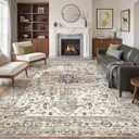 befbee 8x10 Area Rugs for Living Room, Stain Resistant Neutral Washable Rugs for Dining Room, Floral Vintage Non-Slip Thin Large Size Area Rug (Brown/Grey)