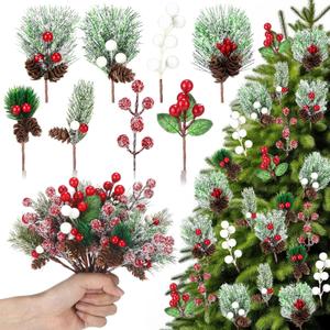 Retrowavy 56 Packs Artificial Christmas Picks Red Berry Stems Sprays Faux Cedar Holly Pine Needles Branches Snow Christmas Tree Picks Decorations for Xmas Winter Holiday DIY Crafts Wreath Tree Retrowavy 56 Packs Artificial Christmas Picks Red Berry Stems Sprays Faux Cedar Holly Pine Needles Branches Snow Christmas Tree Picks Decorations for Xmas Winter Holiday DIY Crafts Wreath Tree