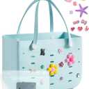 BAGSMART Beach Bag for Women, Water-resistant Rubber Tote Bag, Sandproof Vacation Essentials for Summer Swim Cruise Pool