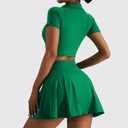 2 Piece Tennis Dress for Women High Waist Pleated Tennis Skirt with Shorts Short Sleeve Crop Golf Workout Skirts Sets (Green, XL)