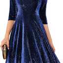 Dressystar Womens Velvet Midi Sequin Cocktail Dress Fall Winter Long Sleeve Formal Wedding Guest Party Dresses with Pocket, XL