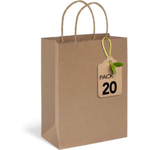 MESHA Gift Paper Bags Brown 5.25x3.75x8 Inch 20 Pack,Kraft Gifts Shopping Bags with Handles,Small Craft Size for Merchandise Grocery Retail Birthday Kids Party Favors Wedding Graduation(Made in USA)
