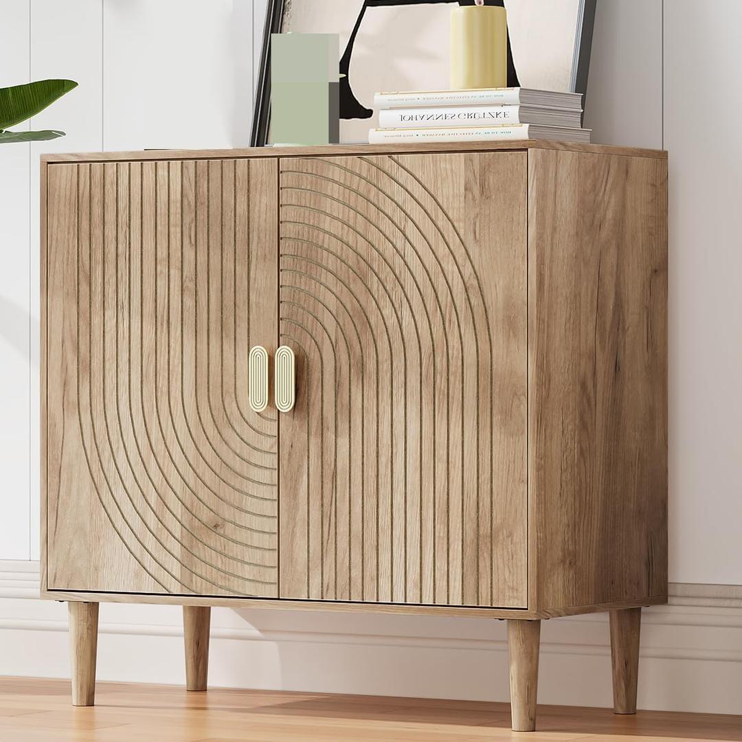 Sideboard Buffet Cabinet with Storage,Sideboard Buffet with Doors and Adjustable Shelf,Wooden Storage Cabinet, 31.3W x 15.0D x 30.6H (Natural), 31.5" W X 14.96" D X 30.71" H