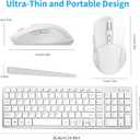 Wireless Keyboard Mouse Combo ;Compact Design with Number Pad, Rechargeable, Quiet, 2.4 GHz USB Receiver, Slim Keyboard and Ergonomic Mice Set for Windows Computer Desktop PC Laptop -Silver White