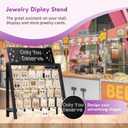 Poyilooo Jewelry Display for Vendors, 30 Hooks Wood Earring Bracelet Display for Vendors Selling with Adversitsing Board, Large Capacity Jewelry Display Holder Stands Rack for Earring Cards Keychain, Black