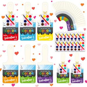 Noveread 24 Set Valentine's Day Gifts Watercolor Paint Sets with Cards Heart Shaped Watercolor Paint Sets for Valentines Party Favors Exchanges Gift (Fresh Style)