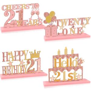 21st Birthday Decorations, Rose Gold 21st Birthday Decorations for Her & Girls 4PCS Wooden Birthday Table Centerpieces Happy 21st Birthday Party Supplies Table Decor