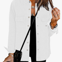 luvamia 2025 Spring Jean Jackets for Women Fashion Oversized Button Down Denim Jacket Western Shacket Jacket with Pockets, White, M