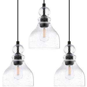 3 Pack 1 Light Hanging Indoor Kitchen Island Pendant Light 6.5" Clear Seeded Glass Pendant Ceiling Light Fixtures Black Finish Modern Farmhouse Dinning Over Sink