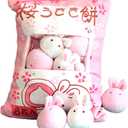 Nenalayo Cute Throw Pillow Stuffed Animal Toys Removable Fluffy Bunnies Creative Gifts for Teens Girls Kids (Pink)