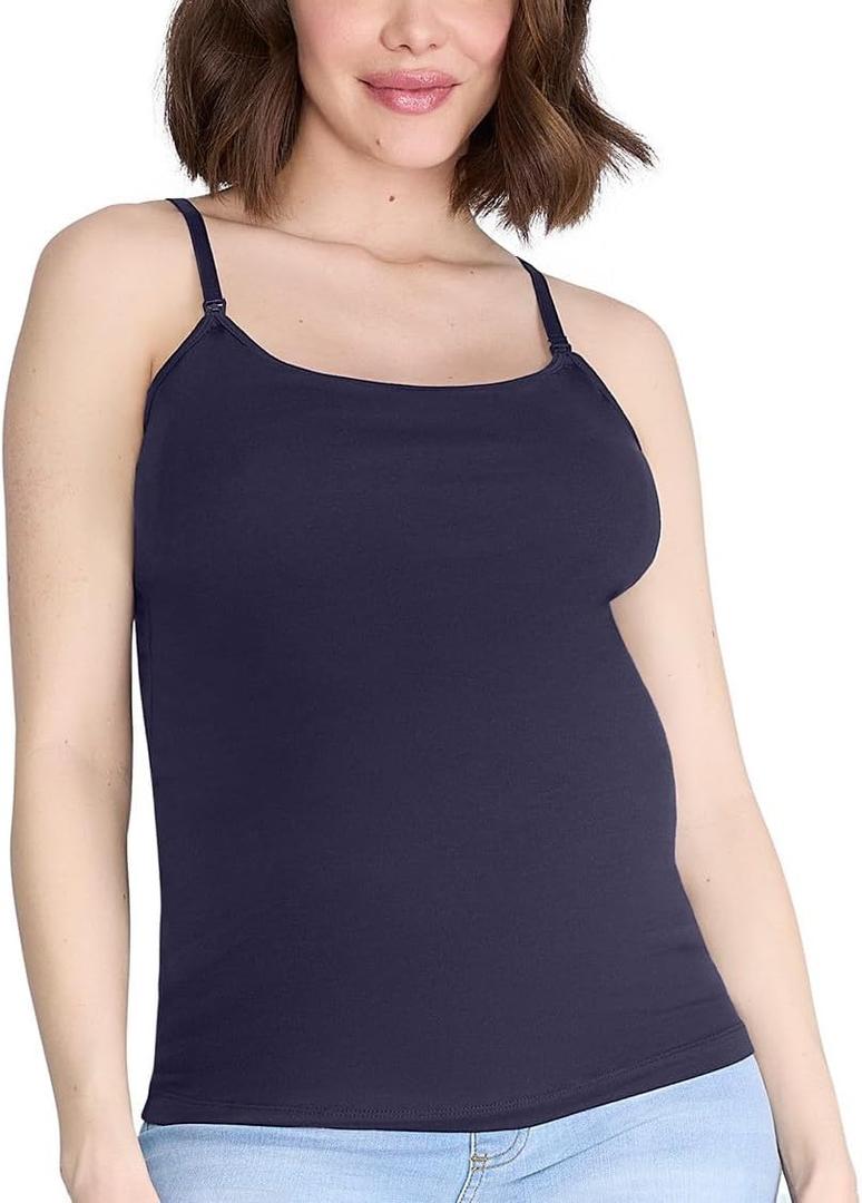 Motherhood Maternity Women's Clip Down Nursing Tank Top Cami with Adjustable Straps for Breastfeeding (Medium, Navy)