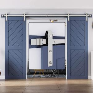 EaseLife 10 FT Brushed Nickel Double Sliding Barn Door Hardware Track Kit,Basic J Pulley,Heavy Duty,Slide Smoothly Quietly,Easy Install (10FT Track Kit for Double 30" Wide Door)