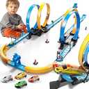 Toy Car Race Track Set for Boys Kids Age 3-5 4-7, Race Tracks with 4 Crash Zones and 1:64 Scale High-Speed Slot Cars, Christmas Halloween Birthday Gifts Toys for Toddlers Boys 4-8 8-12 Years