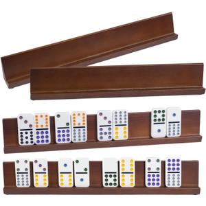 4Pcs Wooden Domino Holders Set,Domino Tiles Trays Rack, Wood Holders for Tiles Game,Perfect for Domino,Mexican Train Rummy etc.(Dominoes NOT Included)