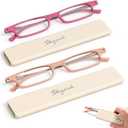 SKYOAK 2 Pack Ultra Thin Lightweight Folding Reading Glasses for Women, TR90 Compact Anti Blue Light/Eyestrain Computer Readers, Foldable Unique Stretchable Slim Flat Case, Rose and Pink +1.5