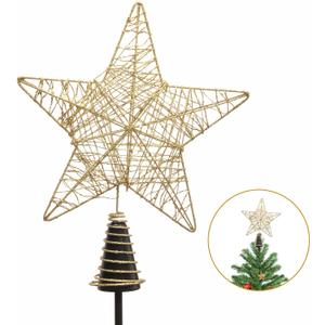 Christmas Tree Topper, Glitter Golden Star Ornament for Xmas Metal Wire Tree Topper, Hollow Glitter Star for Festival Christmas Tree Home Decoration Party