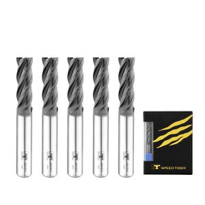 SPEED TIGER Micrograin Carbide Square End Mill - 4 Flute - ISE3/16 4T (5 Pieces, 3/16") - for Milling Alloy Steels, Hardened Steel, Metal & More  Mill Bits Sets for DIYers & Professionals