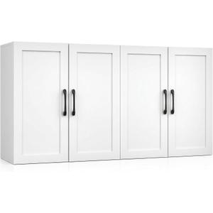Wall Cabinet with Adjustable Shelves, Laundry Room Cabinet with 4 Doors, Kitchen Storage Cupboard Cabinet, Wall Mount Medicine Cabinet for Bathroom, Living Room, White