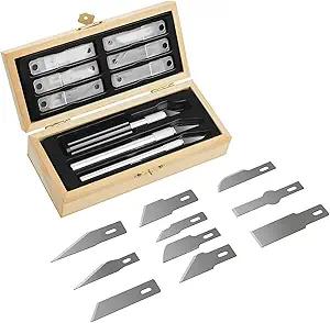 Headley Tools Precision Craft Hobby Knife Set (38pcs) with Wooden Chest, Razor Sharp Knives for Scrapbooking, Art Modeling, Sculpture, Wood&Leather Working- Fine Point, Scoring, Chiseling Blades