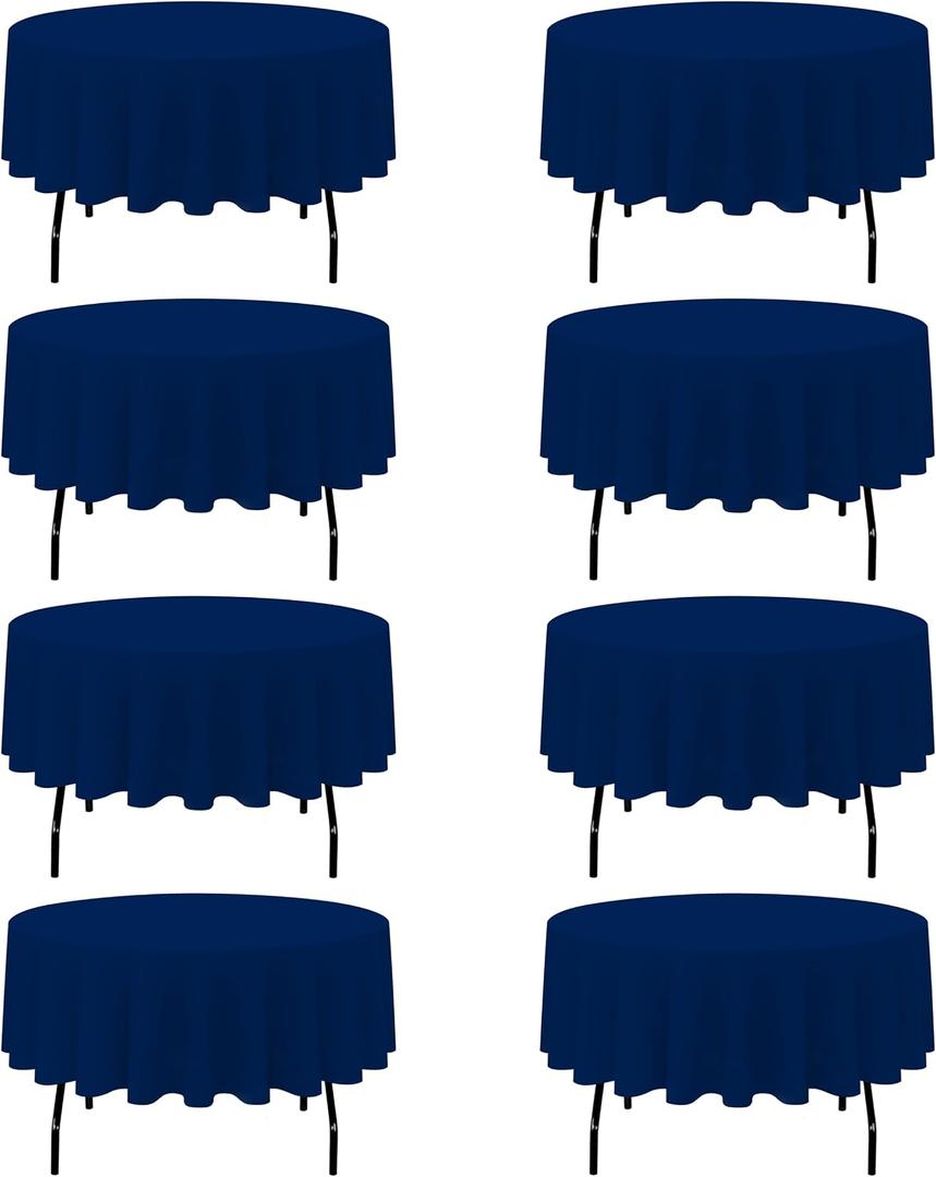 BRILLMAX 8 Pack Navy Blue Round Tablecloths 90 Inch for 60 Tables - 150 GSM Polyester Fabric, 15" Standard Drop, Water, Stain & Wrinkle Resistant Cloth Cover for Wedding Reception Banquet Dining