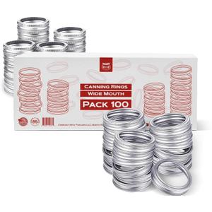 FORJARS - 100 Wide Mouth. Canning Rings are made of stainless steel. 0.5 Inch Height, 100-Piece Set. Wide mouth mason jar rings are secure with an airtight fit.