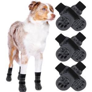 EXPAWLORER 6PCS Anti-Slip Dog Socks to Prevent Licking Paws,Dog Shoes for Hot Pavement,Best Paw Protector Traction Control on Hardwood Floor,Dog Booties for Puppy Small Medium Large Senior Dogs (Black and Grey)