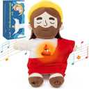 Soothing Jesus Plush Toys with Light & Sound, 15" Jesus Stuffed Breathing Plushy Doll, Christian Catholic Religious Plushie Christmas Easter Gifts for Kids Baby (Red)