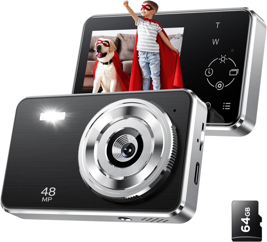 Digital Camera-FHD 1080P Camera for Kids-64GB TF Card-16x Zoom Auto-Focus with Camera Bag-Card Reader Included (Black)