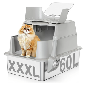 Stainless Steel Cat Litter Box with Lid, 180° Flip-Top XXXL Extra Large Enclosed Litter Box, 26" L x 18" W x 17" H Metal Litter Box with Hight Sides for Big Cats & Multiple Cats-Light Gray