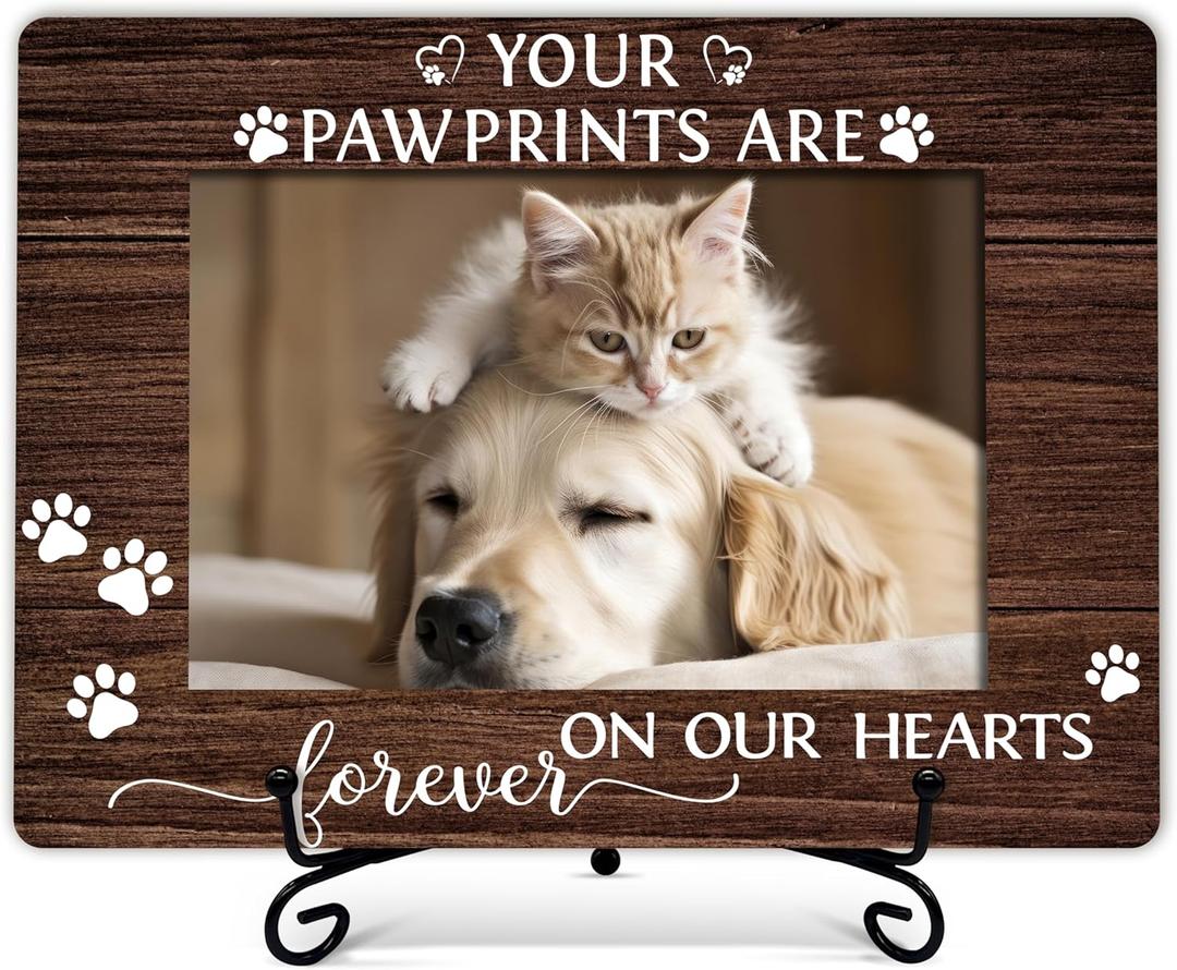 2 x Pet Memorial Picture Frame, Forever On Our Hearts Photo Frame, Remembrance Gifts For Dog Lover Dog Mom, Loss of Dog Sympathy Gift, Cat Passing Away Gift, Home Office Pet Memorial Frame With Stand -18