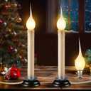 Enhon 2 Pack Electric Window Candle Lights, 7 Inch Christmas Window Candles Plug in with LED Silicone Bulb, 120V C7 0.6W Warm White Country Rustic Candle Light with 5 FT Cord and On/Off Switch