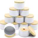 10oz Candle Jars, 12-Pack White Candle Tins with Metal Wood-Grain Printing Lids, Empty Candle Jars for Making Candles, Bulk 10 oz Candle Containers- White