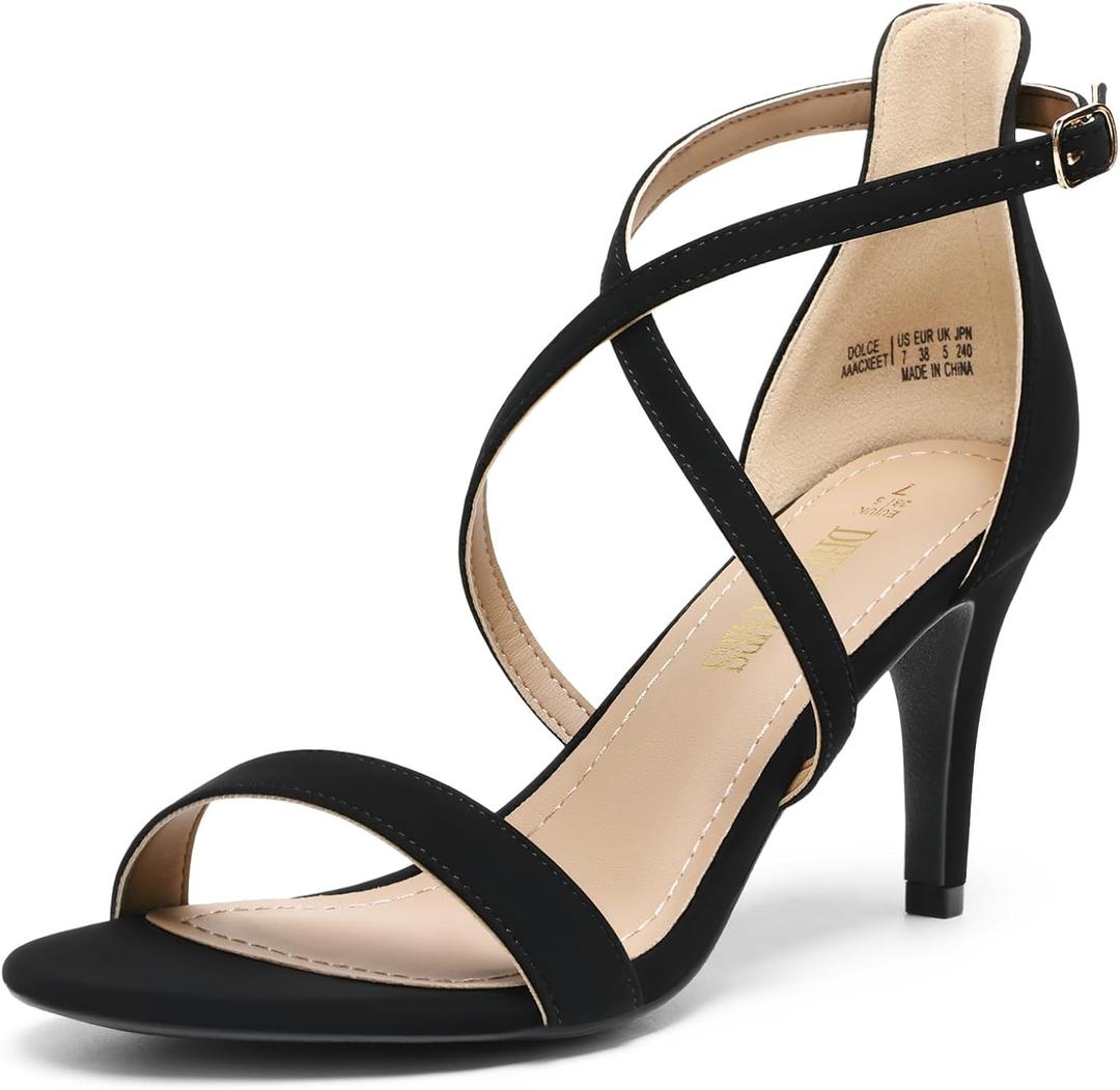 DREAM PAIRS Women's Strappy Stiletto High Heels Open Toe Rhinestone Wedding Dress Shoes Sparkly Sandals (8.5, Black/Nubuck)