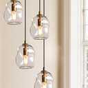 CASAMOTION Pendant Lights Kitchen Island 2 Pack Modern Contemporary Clear Glass Organic Globe Brass Gold Hanging Light Adjustable Cord Bedroom Dining Table Small Medium Lamp 8 Inch Height