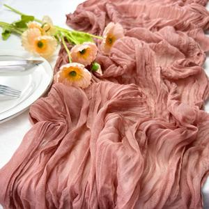 Booque Valley Dusty Blush Cheesecloth Table Runner 10ft Super Soft Boho Wrinkled Gauze Sheer Cloth for Baby Shower Baptism Birthday Party Wedding Centerpiece Table Decoration, 35x120 Inch