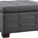 OSP Home Furnishings Detour Strap Square Storage Ottoman with Sliding Tray and Hinged Lid, Charcoal Fabric, 30"D x 30"W x 17.3"H