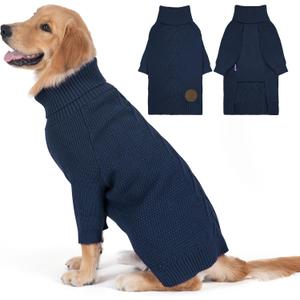 cyeollo 2XL Dog Sweater, Warm Stretchy Sweaters for Large Dogs Boy, Pullover Knitted Thermal Winter Big Dog Clothes with Sleeves, Turtleneck Pet Beagle Border Collie Apparel, Navy XXL